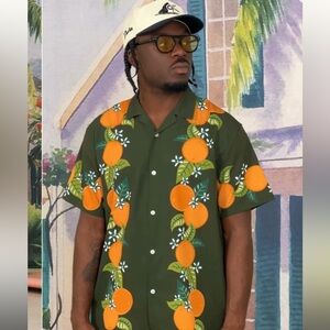 New Mens Duvin Citrus Orange Green Leisure Stretch Button up Shirt Size Medium